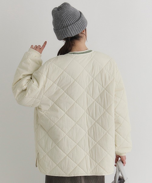 Right-on（ライトオン）の「【HONEYSUCKLE ROSE】中綿キルティングジャケット (軽量 / 保温性 / リラックススタイリング)（ミリタリージャケット・レディース・オフホワイト/ブラック/オリーブ・M/L）」の9枚目の写真