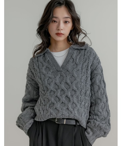 2025 WINTER COLLECTION]バルキーケーブルポロカラーニット（ニット