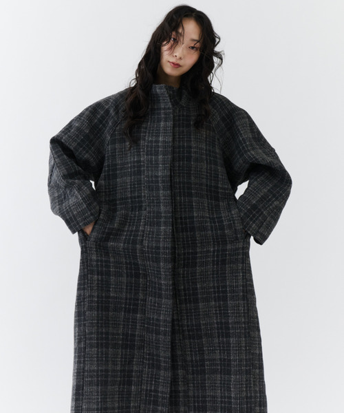 NUJOH（ヌゾ）の「Classic Check Long Coat / クラシックチェックロングコート（モッズコート・レディース・ブラウン/チャコールグレー・FREE）」の2枚目の写真