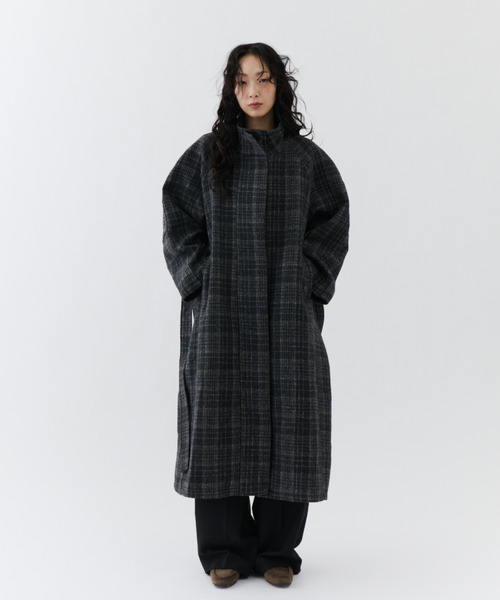 NUJOH（ヌゾ）の「Classic Check Long Coat / クラシックチェックロングコート（モッズコート・レディース・ブラウン/チャコールグレー・FREE）」の3枚目の写真
