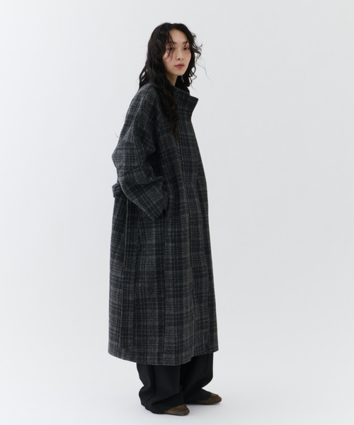 NUJOH（ヌゾ）の「Classic Check Long Coat / クラシックチェックロングコート（モッズコート・レディース・ブラウン/チャコールグレー・FREE）」の4枚目の写真