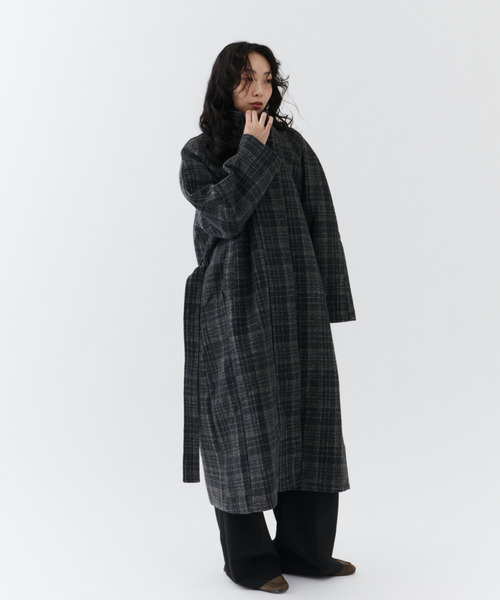 NUJOH（ヌゾ）の「Classic Check Long Coat / クラシックチェックロングコート（モッズコート・レディース・ブラウン/チャコールグレー・FREE）」の5枚目の写真