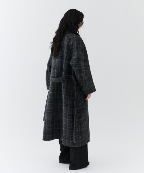 NUJOH（ヌゾ）の「Classic Check Long Coat / クラシックチェックロングコート（モッズコート・レディース・ブラウン/チャコールグレー・FREE）」の6枚目の写真