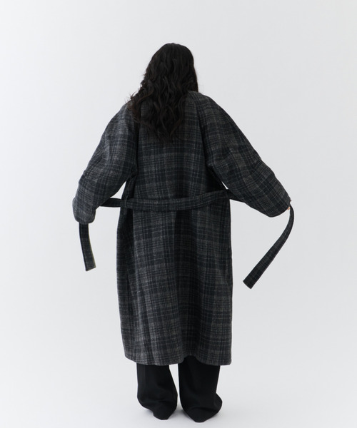NUJOH（ヌゾ）の「Classic Check Long Coat / クラシックチェックロングコート（モッズコート・レディース・ブラウン/チャコールグレー・FREE）」の7枚目の写真
