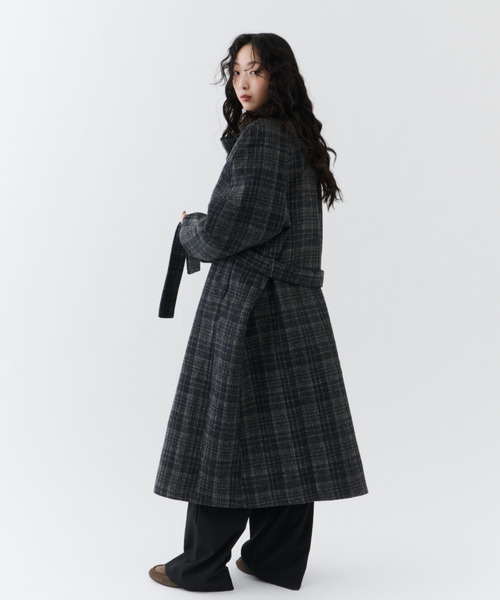 NUJOH（ヌゾ）の「Classic Check Long Coat / クラシックチェックロングコート（モッズコート・レディース・ブラウン/チャコールグレー・FREE）」の8枚目の写真