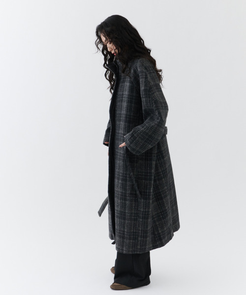 NUJOH（ヌゾ）の「Classic Check Long Coat / クラシックチェックロングコート（モッズコート・レディース・ブラウン/チャコールグレー・FREE）」の9枚目の写真