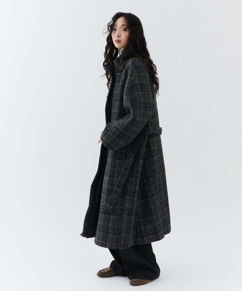 NUJOH（ヌゾ）の「Classic Check Long Coat / クラシックチェックロングコート（モッズコート・レディース・ブラウン/チャコールグレー・FREE）」の10枚目の写真