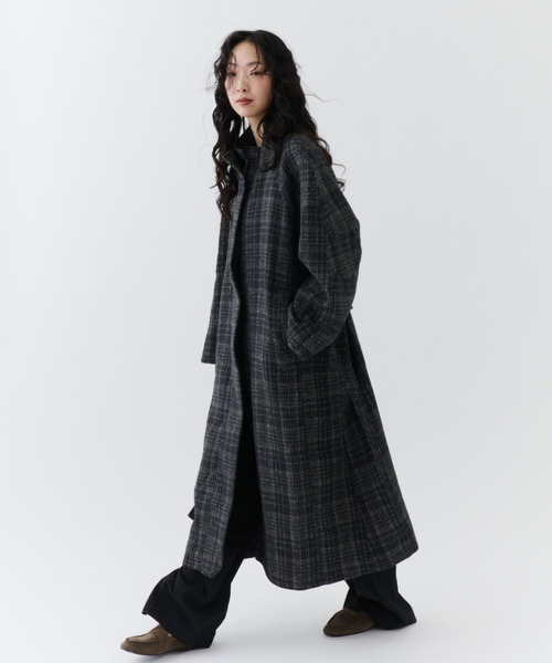 NUJOH（ヌゾ）の「Classic Check Long Coat / クラシックチェックロングコート（モッズコート・レディース・ブラウン/チャコールグレー・FREE）」の11枚目の写真