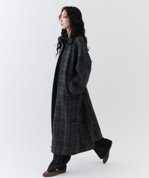 NUJOH（ヌゾ）の「Classic Check Long Coat / クラシックチェックロングコート（モッズコート・レディース・ブラウン/チャコールグレー・FREE）」の12枚目の写真