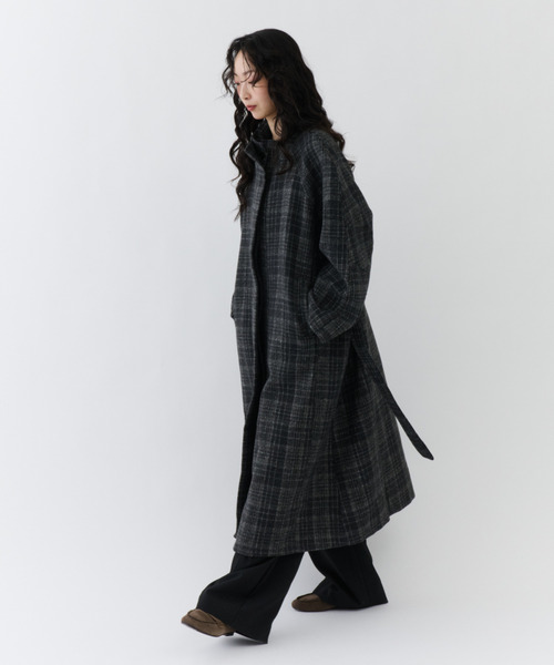 NUJOH（ヌゾ）の「Classic Check Long Coat / クラシックチェックロングコート（モッズコート・レディース・ブラウン/チャコールグレー・FREE）」の13枚目の写真