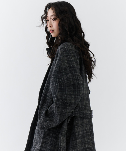 NUJOH（ヌゾ）の「Classic Check Long Coat / クラシックチェックロングコート（モッズコート・レディース・ブラウン/チャコールグレー・FREE）」の14枚目の写真