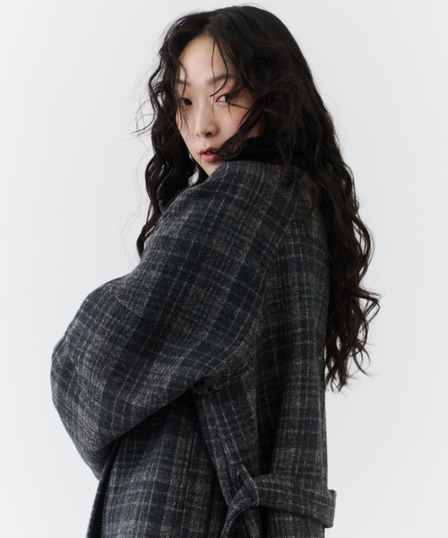 NUJOH（ヌゾ）の「Classic Check Long Coat / クラシックチェックロングコート（モッズコート・レディース・ブラウン/チャコールグレー・FREE）」の16枚目の写真