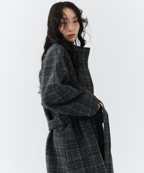 NUJOH（ヌゾ）の「Classic Check Long Coat / クラシックチェックロングコート（モッズコート・レディース・ブラウン/チャコールグレー・FREE）」の20枚目の写真