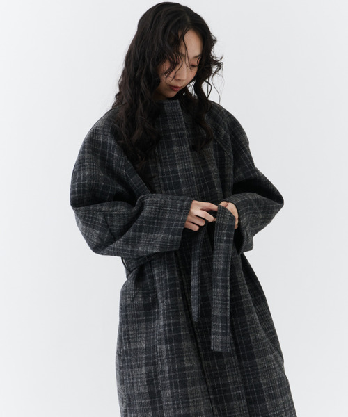 NUJOH（ヌゾ）の「Classic Check Long Coat / クラシックチェックロングコート（モッズコート・レディース・ブラウン/チャコールグレー・FREE）」の21枚目の写真
