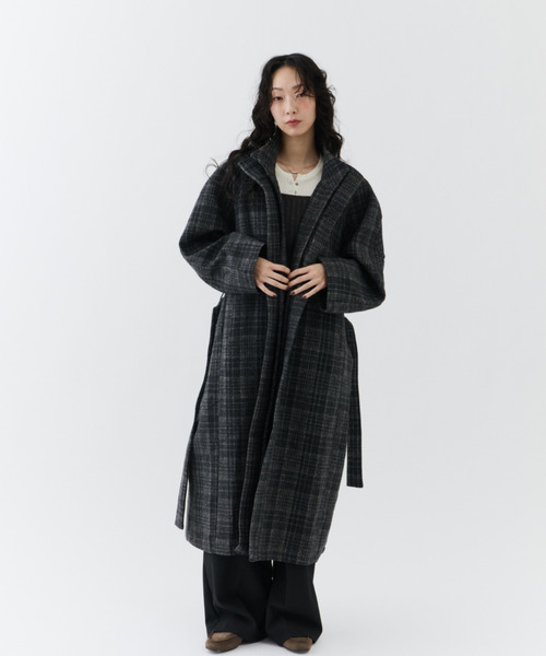 NUJOH（ヌゾ）の「Classic Check Long Coat / クラシックチェックロングコート（モッズコート・レディース・ブラウン/チャコールグレー・FREE）」の22枚目の写真