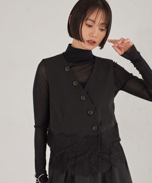 ARVELLIA(アルベリア)の「LACE EDGE VEST(ベスト・レディース・ブラック/ストライプ・M)」の1枚目の写真
