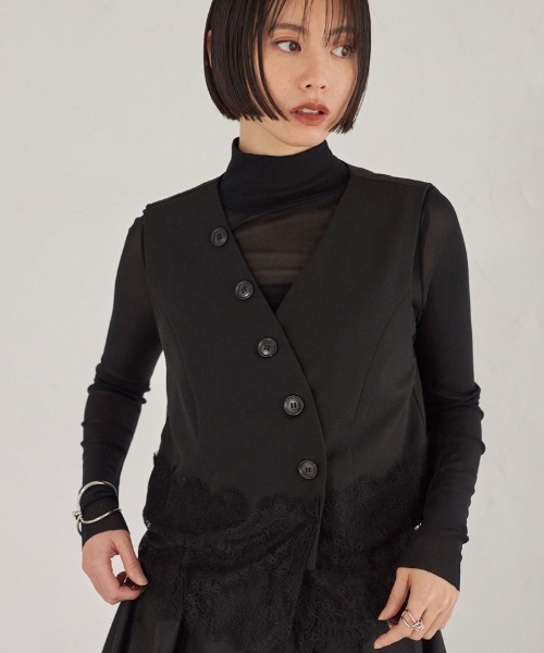 ARVELLIA(アルベリア)の「LACE EDGE VEST(ベスト・レディース・ブラック/ストライプ・M)」の11枚目の写真