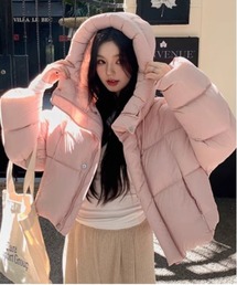 ダウンジャケット/コート（ピンク/桃色系・フードあり）ファッション