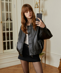 LADY VOLUME | 9172 NATURAL WASHED LEATHER JACKET_BLACK(ライダースジャケット)