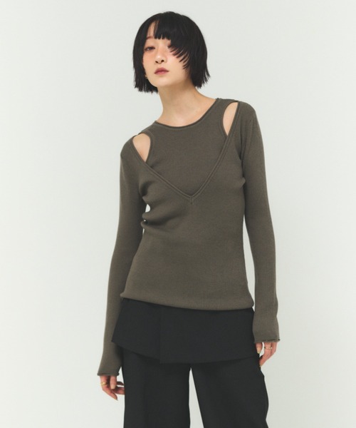 FMiBL（ファミル）の「SELECT by CREAM　レイヤードリブニット（ニット/セーター・レディース・チャコールグレー/ブラウン/ブラック・FREE）」の3枚目の写真