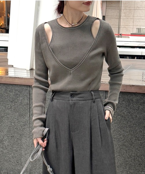 FMiBL（ファミル）の「SELECT by CREAM　レイヤードリブニット（ニット/セーター・レディース・チャコールグレー/ブラウン/ブラック・FREE）」の17枚目の写真