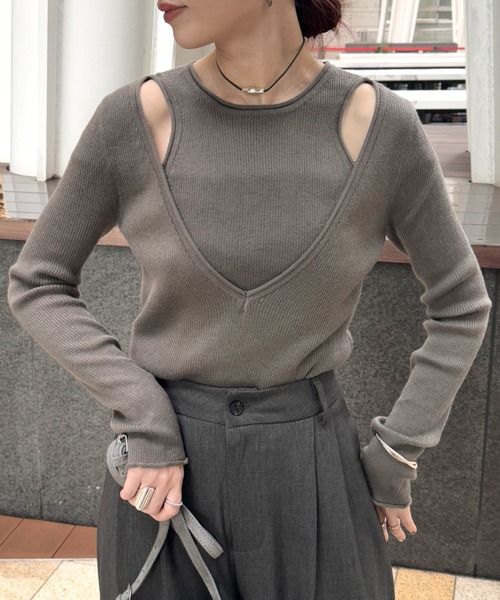 FMiBL（ファミル）の「SELECT by CREAM　レイヤードリブニット（ニット/セーター・レディース・チャコールグレー/ブラウン/ブラック・FREE）」の16枚目の写真