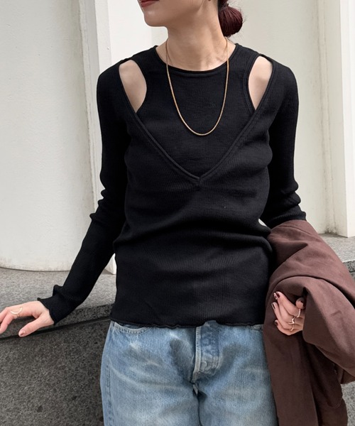 FMiBL（ファミル）の「SELECT by CREAM　レイヤードリブニット（ニット/セーター・レディース・チャコールグレー/ブラウン/ブラック・FREE）」の7枚目の写真