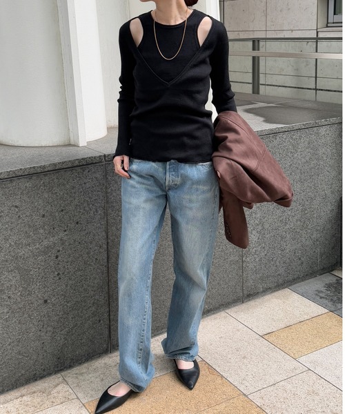 FMiBL（ファミル）の「SELECT by CREAM　レイヤードリブニット（ニット/セーター・レディース・チャコールグレー/ブラウン/ブラック・FREE）」の8枚目の写真