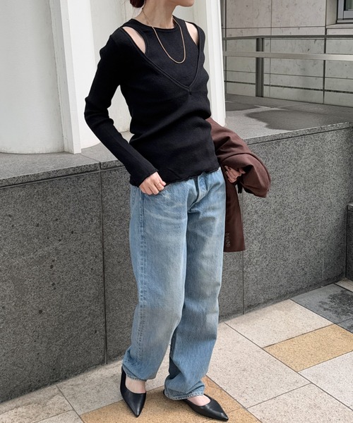 FMiBL（ファミル）の「SELECT by CREAM　レイヤードリブニット（ニット/セーター・レディース・チャコールグレー/ブラウン/ブラック・FREE）」の9枚目の写真