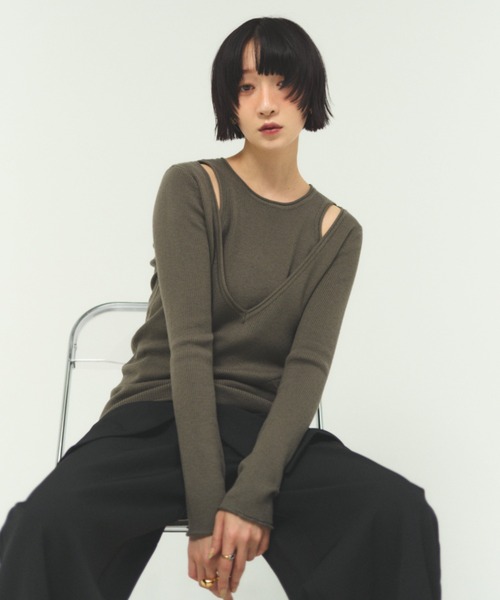 FMiBL（ファミル）の「SELECT by CREAM　レイヤードリブニット（ニット/セーター・レディース・チャコールグレー/ブラウン/ブラック・FREE）」の22枚目の写真