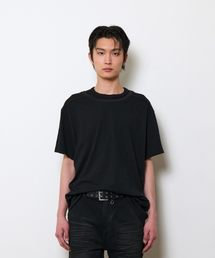 ETCE（イーティーシーイー）の「DOUBLE NECK LAYERED T-SHIRT (BLACK)（Tシャツ/カットソー）」