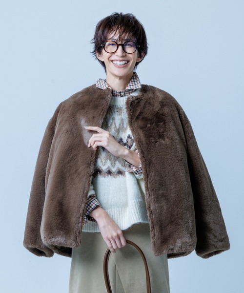 Mila Owen(ミラオーウェン)の「【NEW YEAR'S SPECIAL ITEM】リバーシブルエコファージャケット(ブルゾン・レディース・ベージュ/ライム/ブラウン・0/1)」の2枚目の写真