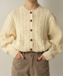 wood button like pocket cable cardigan / ウッドボタンライクポケットケーブルカーディガン