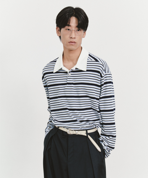BALLUTE(バリュート)の「OVERSIZED LONG SLEEVE RUGBY T-SHIRTS (NAVY)(ポロシャツ・メンズ・ブルー・LARGE)」の1枚目の写真