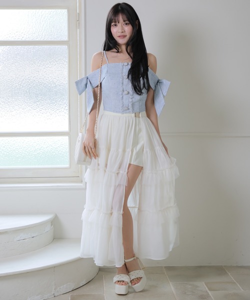 LIPSERVICE(リップサービス)の「2wayティアードロングスカート(スカート・レディース・ピンク/アイボリー/ブラック・S/M)」の4枚目の写真