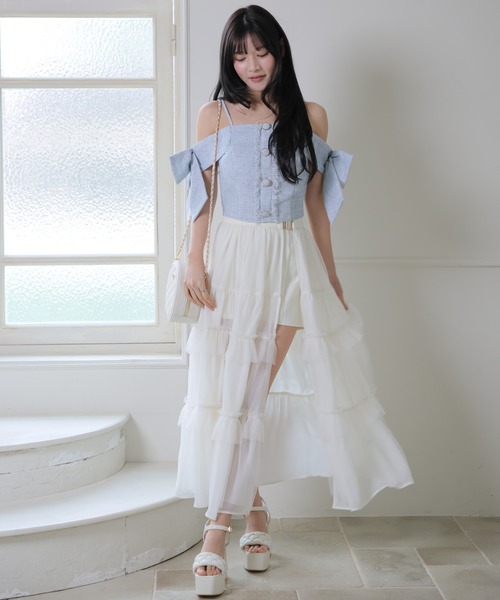 LIPSERVICE(リップサービス)の「2wayティアードロングスカート(スカート・レディース・ピンク/アイボリー/ブラック・S/M)」の5枚目の写真