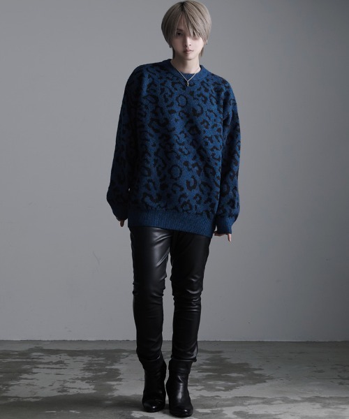 CavariA（キャバリア）の「『CavariA/キャバリア』ヒョウ柄ニットクルーネック（ニット/セーター・メンズ・グレー/ベージュ/ブルー・L/M）」の20枚目の写真