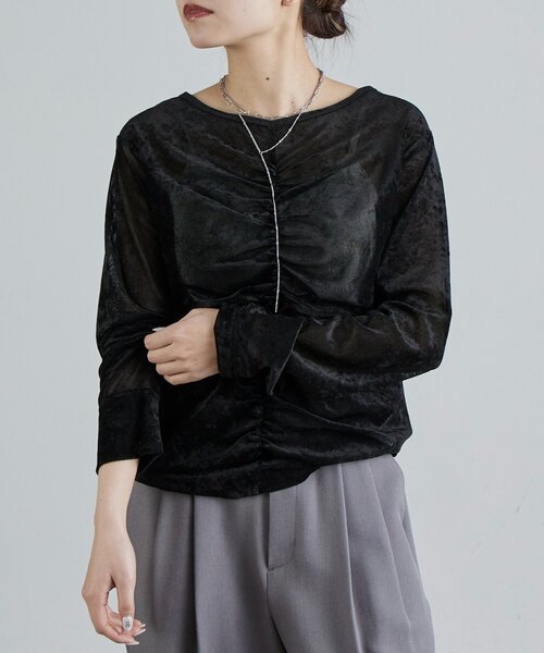 Lui's（ルイス）の「フロントシャーリングベロアプルオーバー（Tシャツ/カットソー・レディース・ブラック/ベージュ/ブラウン・FREE）」の14枚目の写真