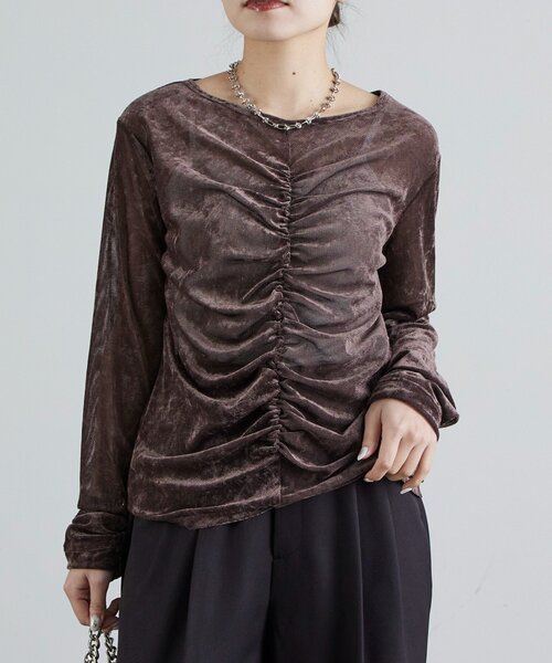 Lui's（ルイス）の「フロントシャーリングベロアプルオーバー（Tシャツ/カットソー・レディース・ブラック/ベージュ/ブラウン・FREE）」の20枚目の写真