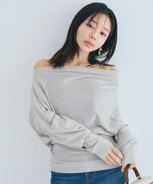 coca(coca)(コカ)の「微起毛オフショルダートップス(Tシャツ/カットソー・レディース・ホワイト/グレー・L/M/S)」の4枚目の写真