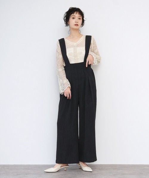Yeoun(ヨウン)の「エアリーリネンライクワイドサロペット(サロペット/オーバーオール・レディース・チャコール/ブラック・M)」の9枚目の写真