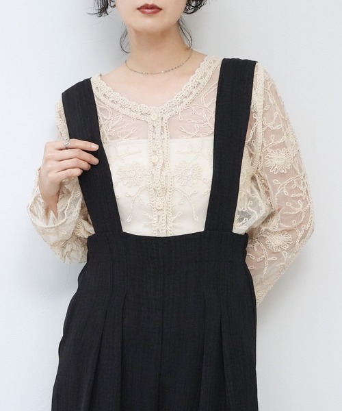 Yeoun(ヨウン)の「エアリーリネンライクワイドサロペット(サロペット/オーバーオール・レディース・チャコール/ブラック・M)」の11枚目の写真