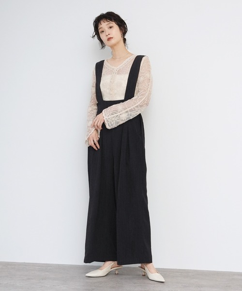 Yeoun(ヨウン)の「エアリーリネンライクワイドサロペット(サロペット/オーバーオール・レディース・チャコール/ブラック・M)」の12枚目の写真