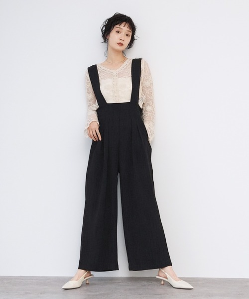 Yeoun(ヨウン)の「エアリーリネンライクワイドサロペット(サロペット/オーバーオール・レディース・チャコール/ブラック・M)」の14枚目の写真