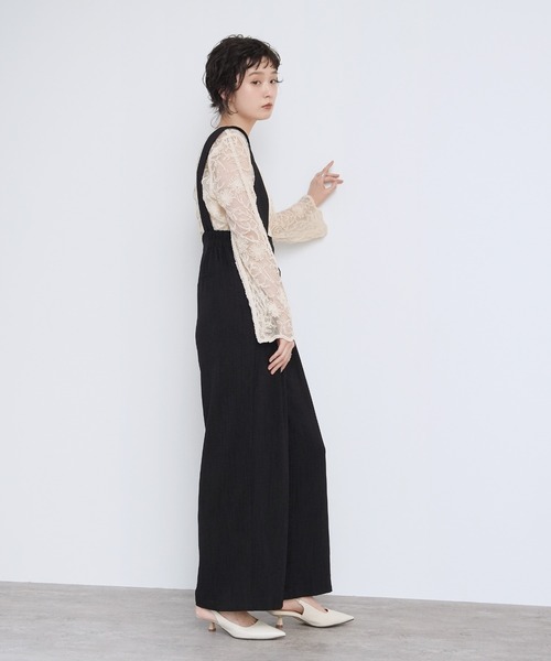 Yeoun(ヨウン)の「エアリーリネンライクワイドサロペット(サロペット/オーバーオール・レディース・チャコール/ブラック・M)」の15枚目の写真