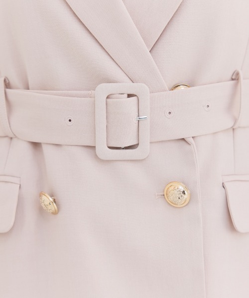 REDYAZEL（レディアゼル）の「【セットアップ可能】ベルテッドダブルジャケット（テーラードジャケット・レディース・ピンク/グレー・FREE）」の9枚目の写真