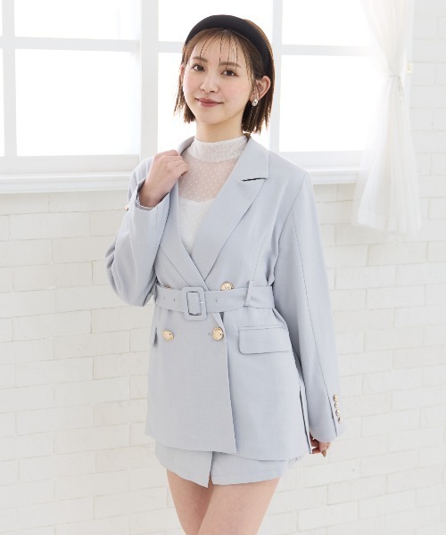 REDYAZEL（レディアゼル）の「【セットアップ可能】ベルテッドダブルジャケット（テーラードジャケット・レディース・ピンク/グレー・FREE）」の15枚目の写真