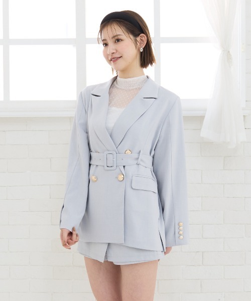 REDYAZEL（レディアゼル）の「【セットアップ可能】ベルテッドダブルジャケット（テーラードジャケット・レディース・ピンク/グレー・FREE）」の16枚目の写真