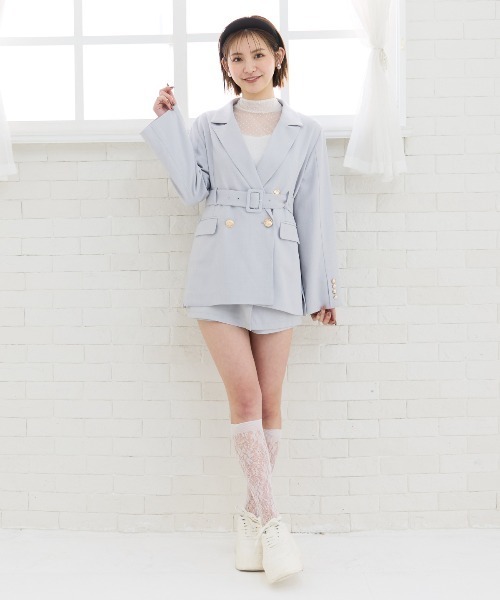 REDYAZEL（レディアゼル）の「【セットアップ可能】ベルテッドダブルジャケット（テーラードジャケット・レディース・ピンク/グレー・FREE）」の18枚目の写真