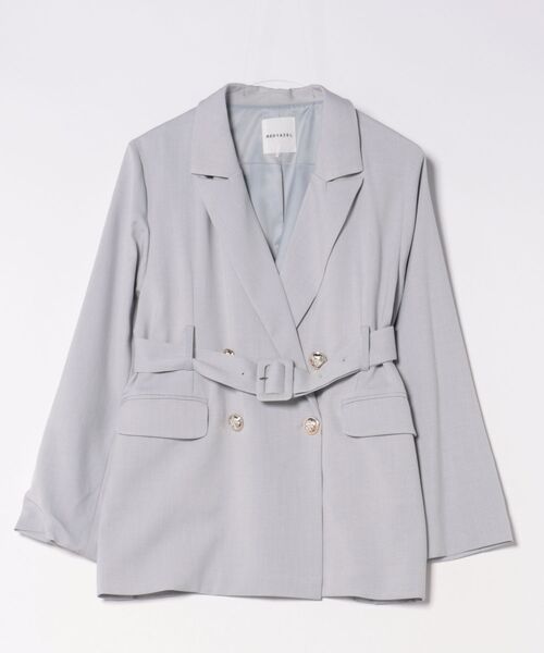 REDYAZEL（レディアゼル）の「【セットアップ可能】ベルテッドダブルジャケット（テーラードジャケット・レディース・ピンク/グレー・FREE）」の11枚目の写真